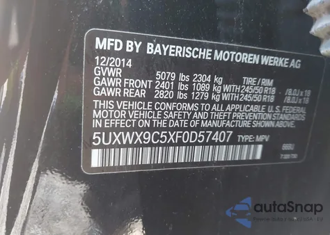 2015 BMW X3 xDrive28I из США, поврежденный, VIN 5UXWX9C5XF0D57407